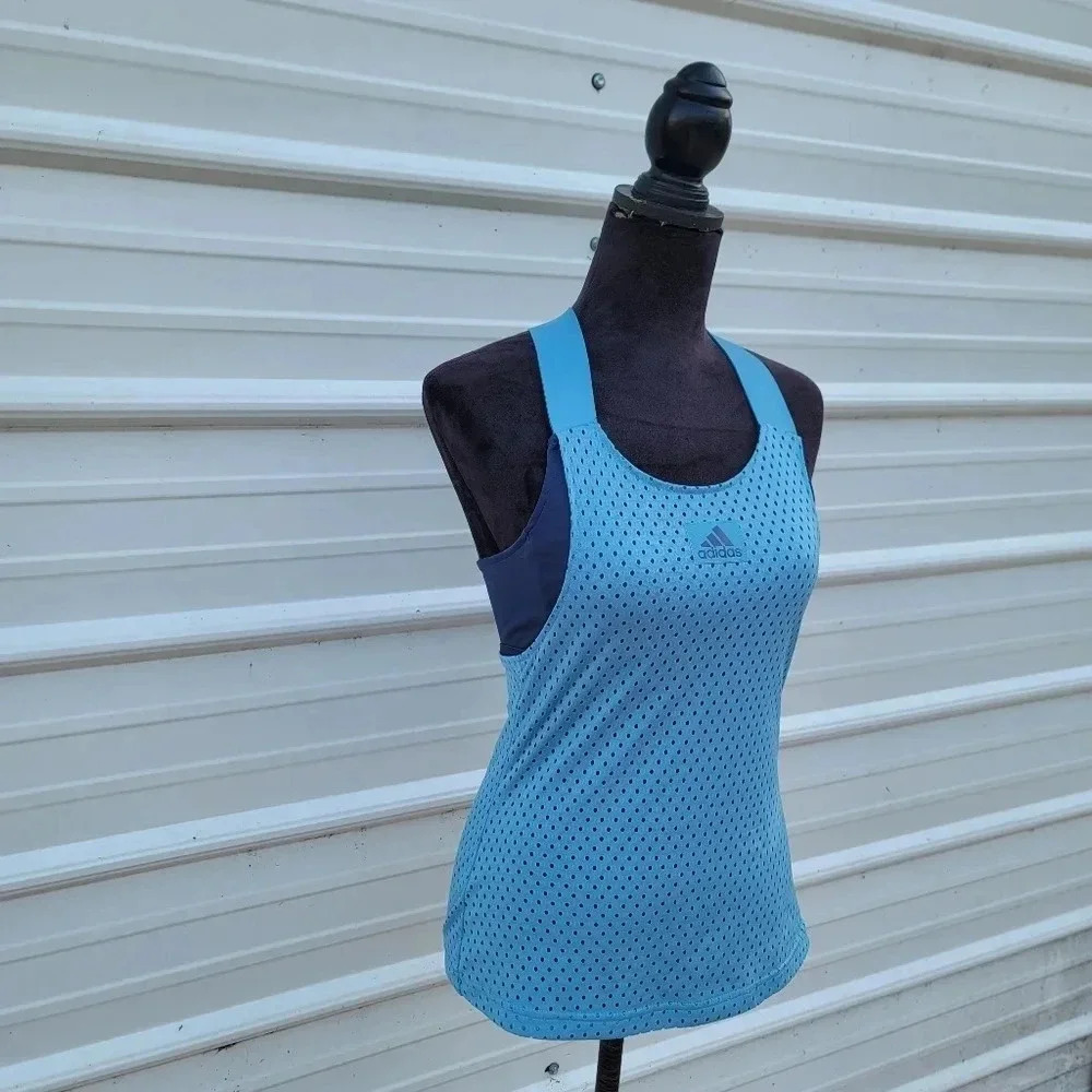 Adidas Primeblue Racerback Tank Top Blue Navy Running Hiking Bild in Bra sz M - Picture 16 of 16